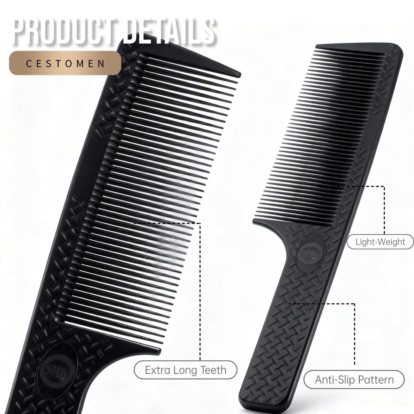 2Pcs Professional Tapered Barb - Detangling Wide Comb 评论和价格