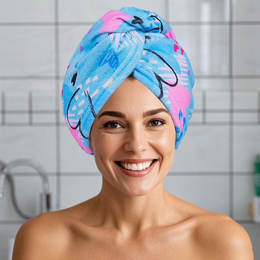 High Absorbent Printed Hair To - Hair Turban Towel 评论和价格